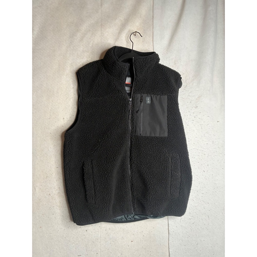 Bass Outdoor Mens Sherpa Fleece Full Zip Vest Black Large Pocket Hiking Layer
